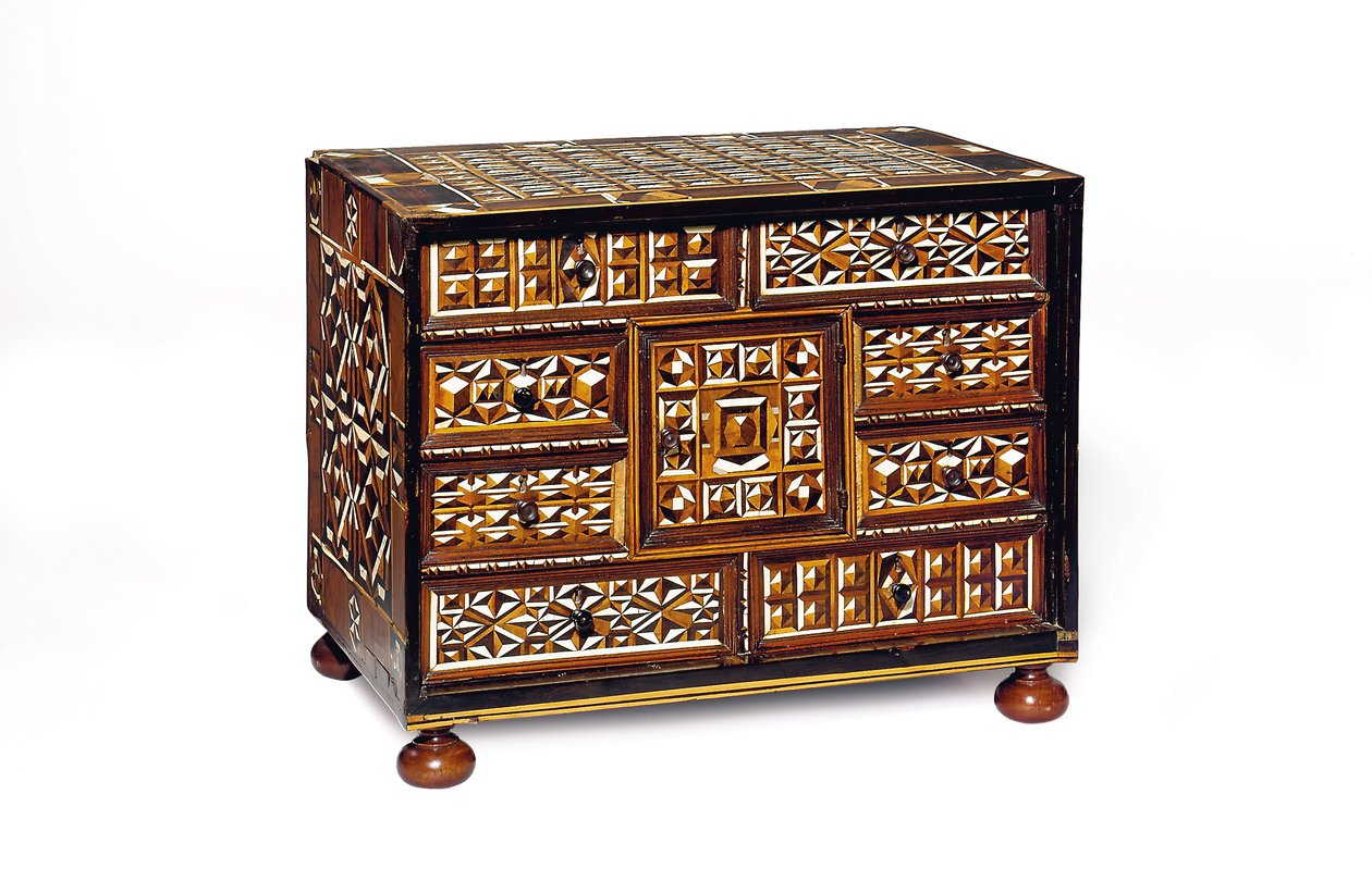 Süddeutscher Marketerie-Tischschrank (Ebenholz, Elfenbein, Walnuss & Obstholz) von School German