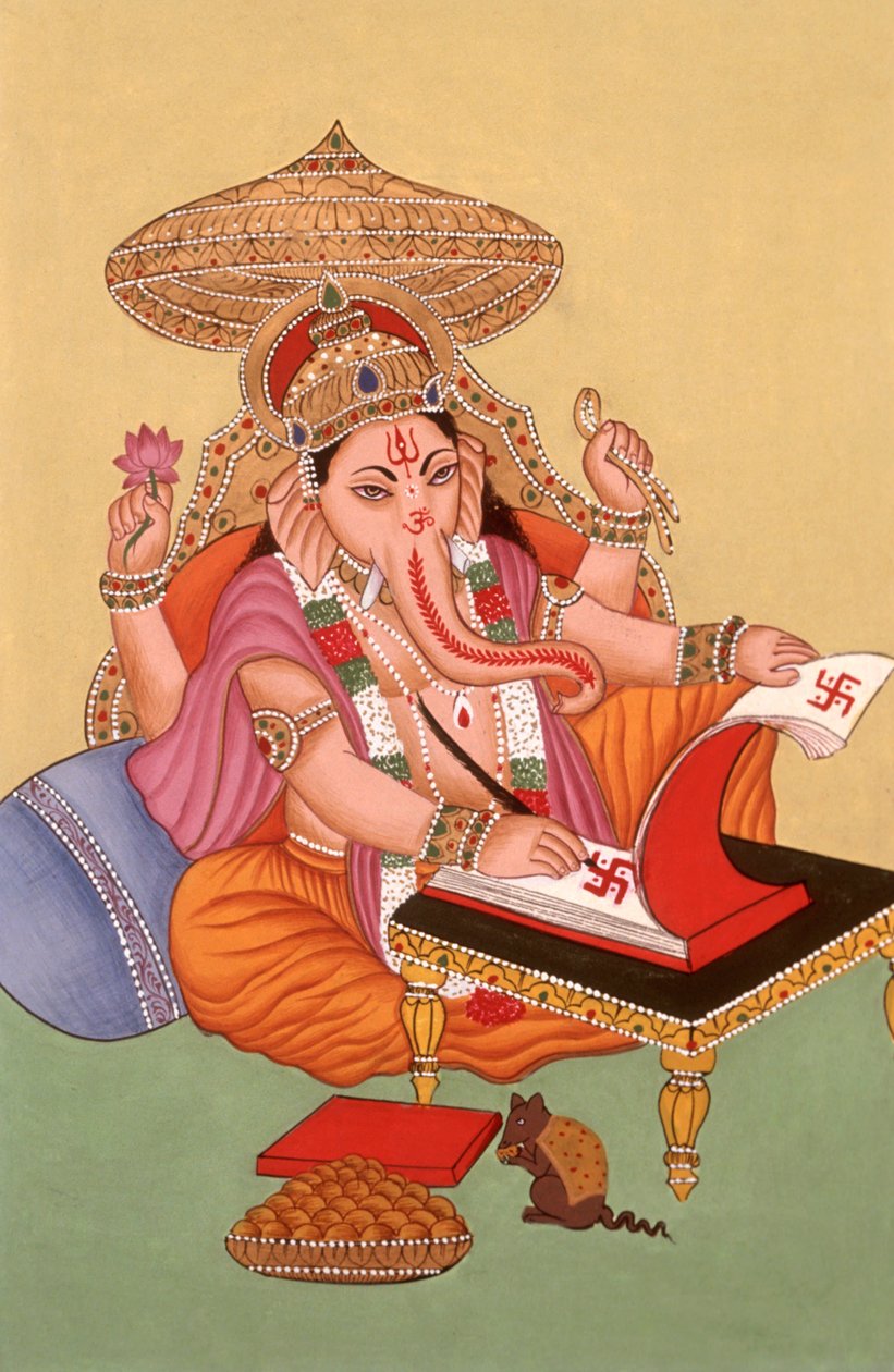 Miniaturmalerei Elefantenköpfiger Gott Ganesh Ganpati, Indien von School Indian