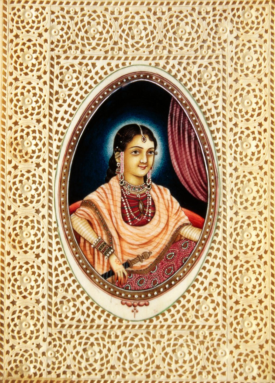 Miniaturmalerei von Mumtaz Mahal auf Elfenbein von School Indian