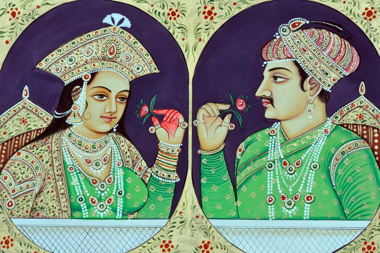 Miniaturmalerei von Königin Noorjahan mit Jahangir Indien Asien von School Indian