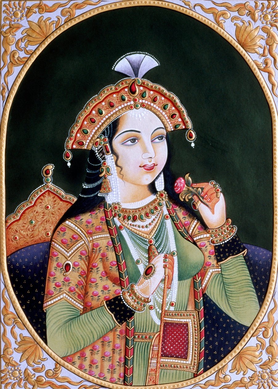 Miniaturmalerei auf Papier von Prinzessin Mumtaz Mahal, Ehefrau des Mogulkaisers Shah Jahan von School Indian