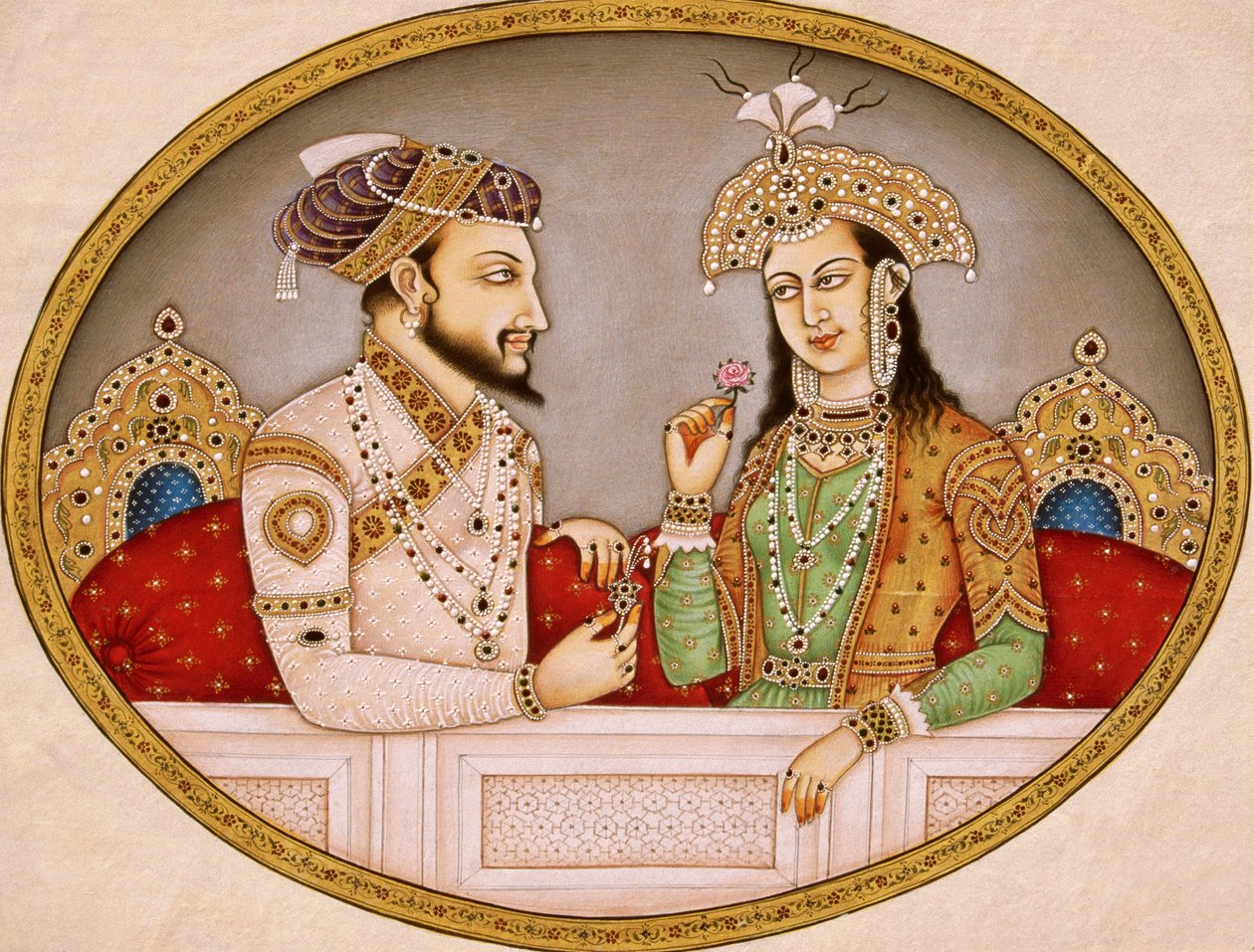 Porträt des Mogulkaisers Shah Jahan mit Königin Mumtaz Mahal, Indien von School Indian