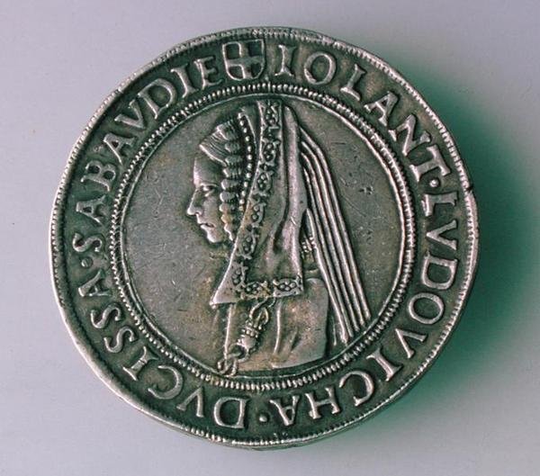 4-Teston-Münze (Rückseite) von Philibert II. von Savoyen (1497-1504), die seine Frau Iolanta Ludovica darstellt von School Italian