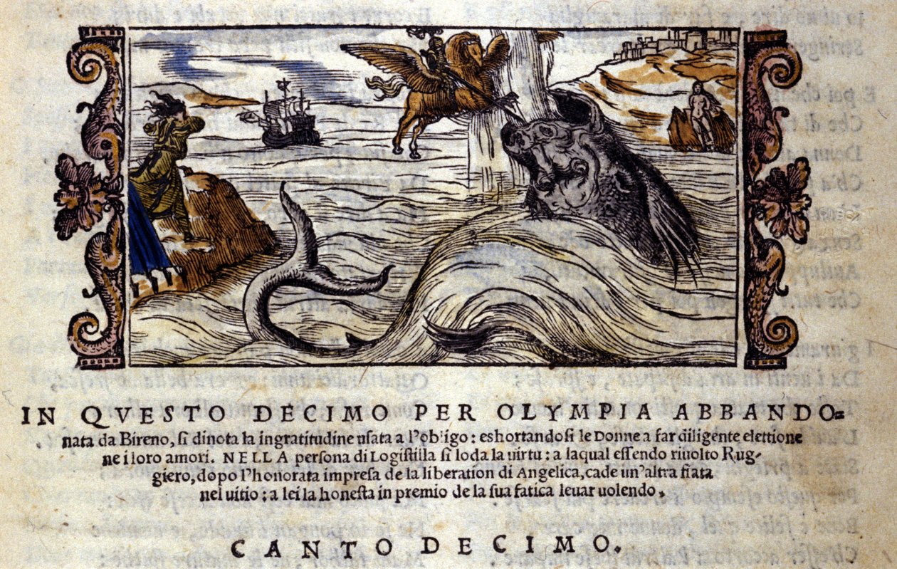 Szene aus dem Rittergedicht „Orlando Furioso“ (Der rasende Roland) von Ludovico Ariosto (1474-1533) von School Italian