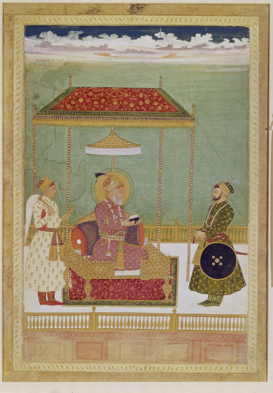 Porträt von Shah Aurangzeb mit einem Mann, möglicherweise Ashraf Khan, frühes 18. Jahrhundert von School Mughal