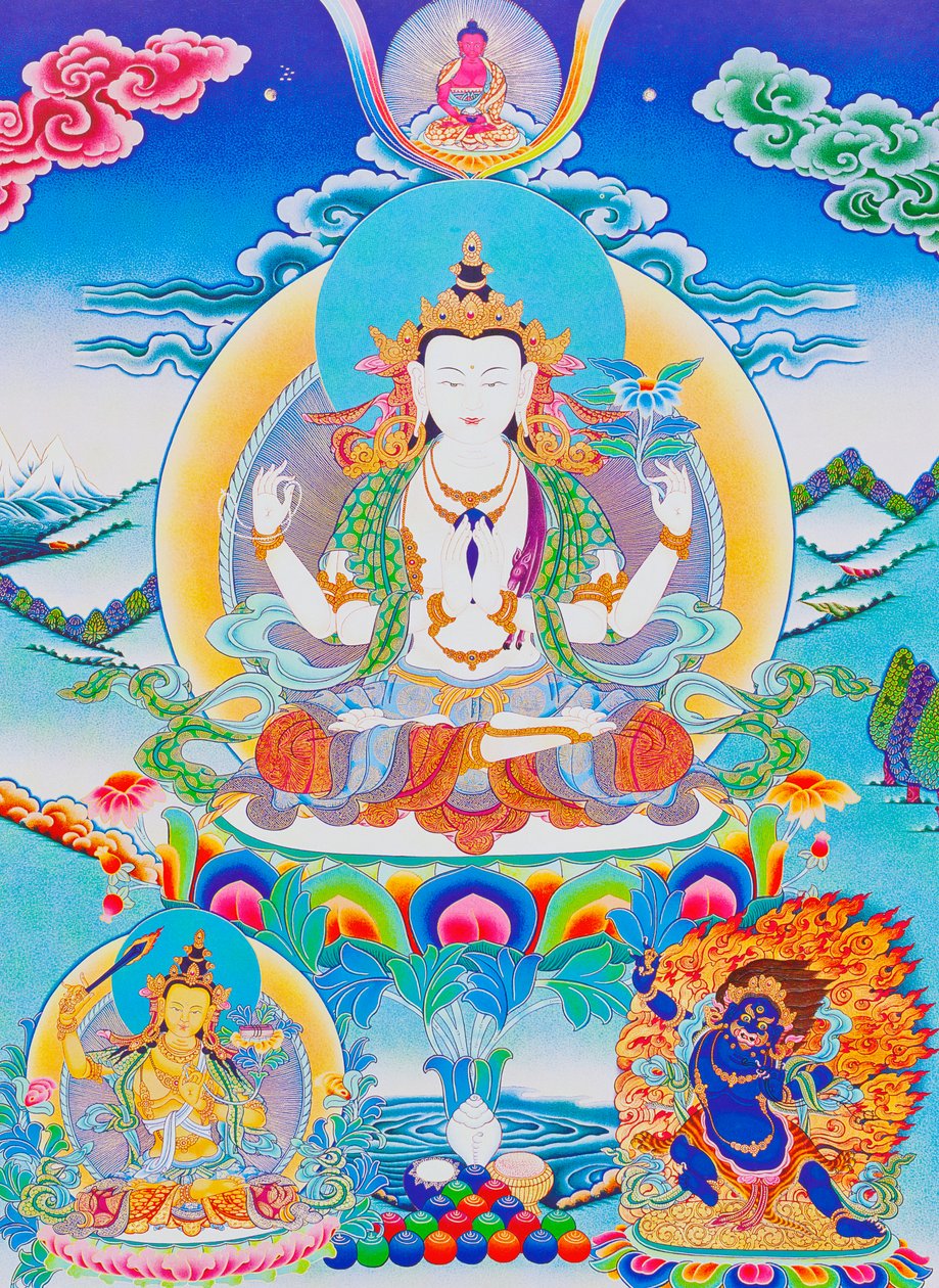 Bild von Chenresi, dem Herrn der sechs Silben "Om Mani Padme Hum" von School Nepalese
