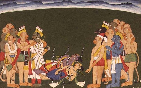 Rama und Lakshmana werden mit Nagapasa angegriffen, aus dem 