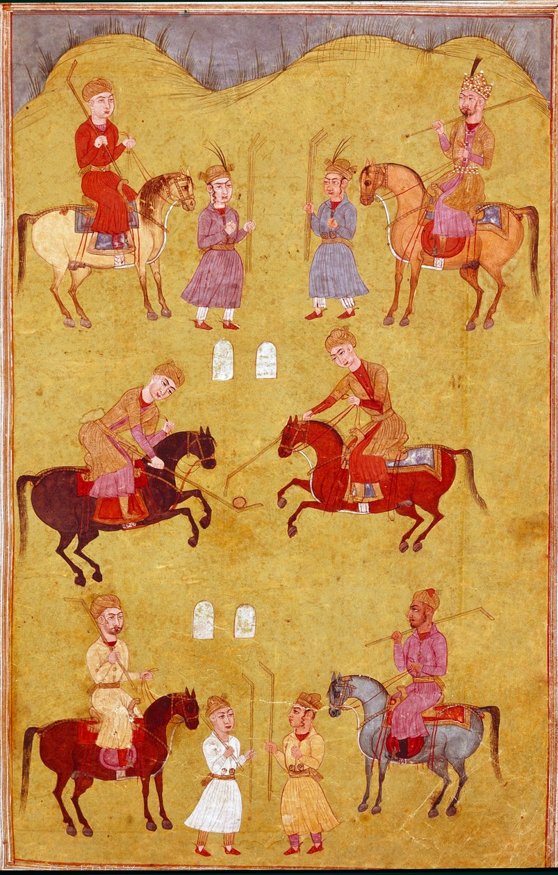 Islamische Kunst: das Polospiel. Persische Miniatur aus einem Manuskript des Epos Shahnameh (Buch der Könige) von Ferdowsi (ca. 940-1020) Biblioteca Nazionale Neapel von School Persian