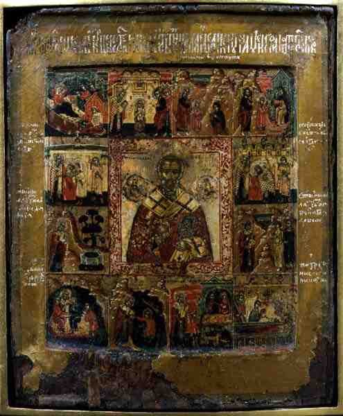 St. Nikolaus und Szenen aus dem Leben des Heiligen von School Russian
