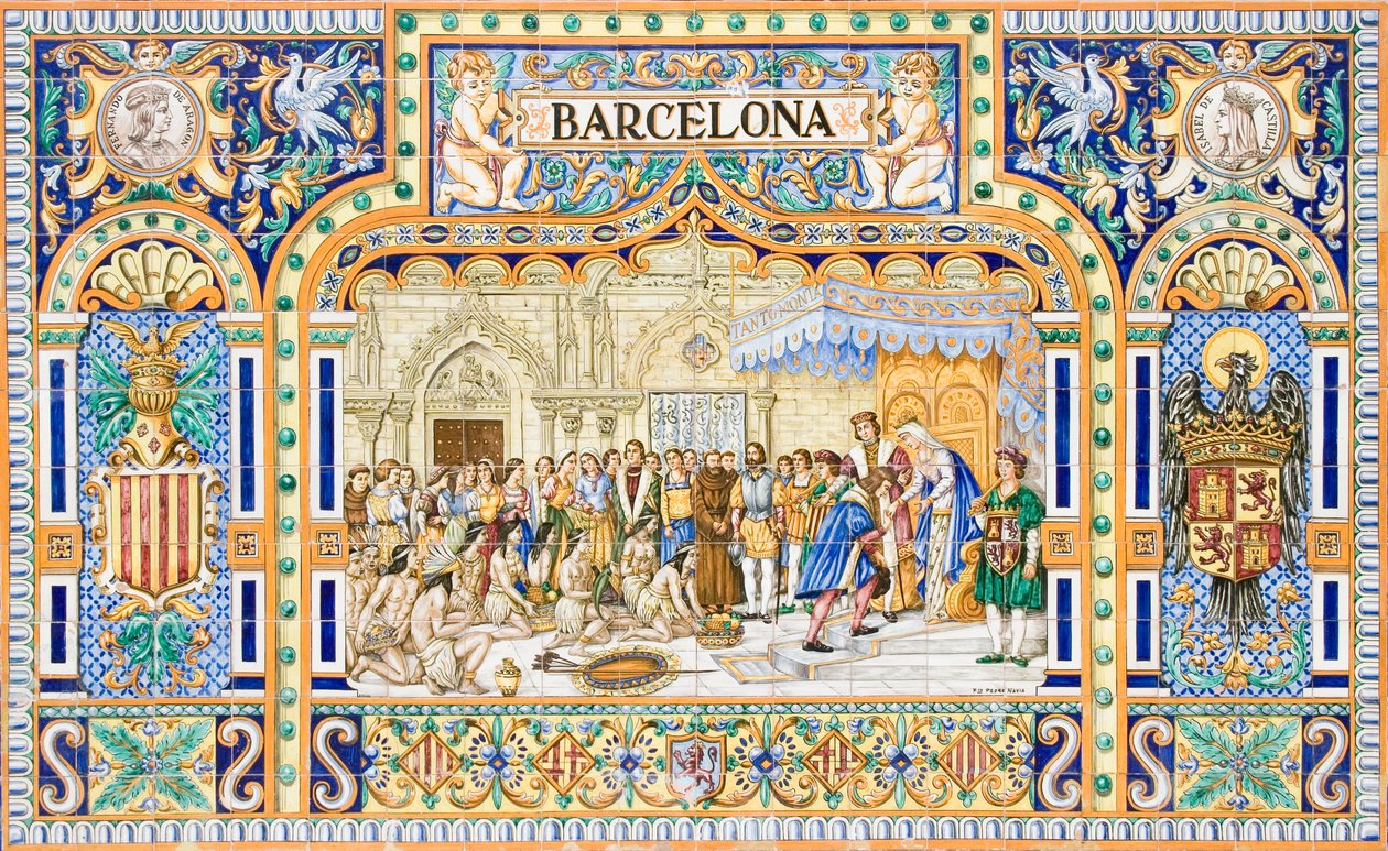 Ankunft von Christoph Kolumbus in Barcelona 1493 am Hof von König Ferdinand II. und Königin Isabella I. von Kastilien von School Spanish