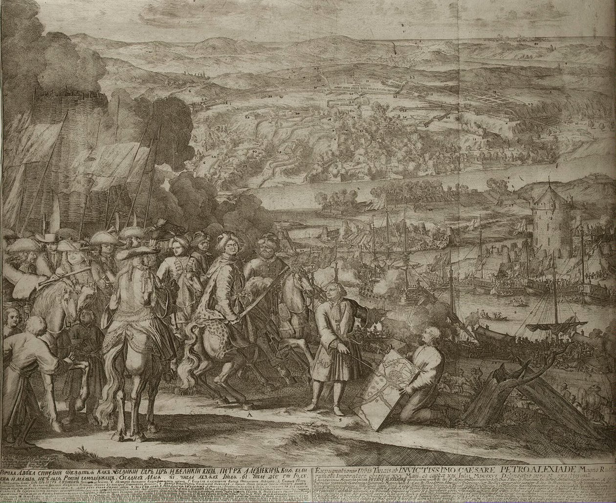 Belagerung der türkischen Festung Asow durch russische Truppen im Jahr 1696, um 1700 von Schoonebeek