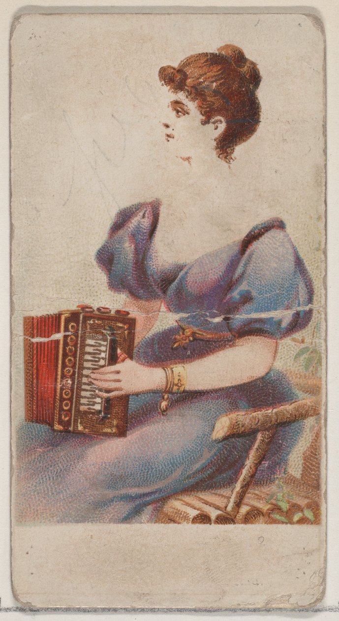 Akkordeon, aus der Serie Musikinstrumente N82 für Duke-Zigaretten, 1888 von Schumacher and Ettlinger