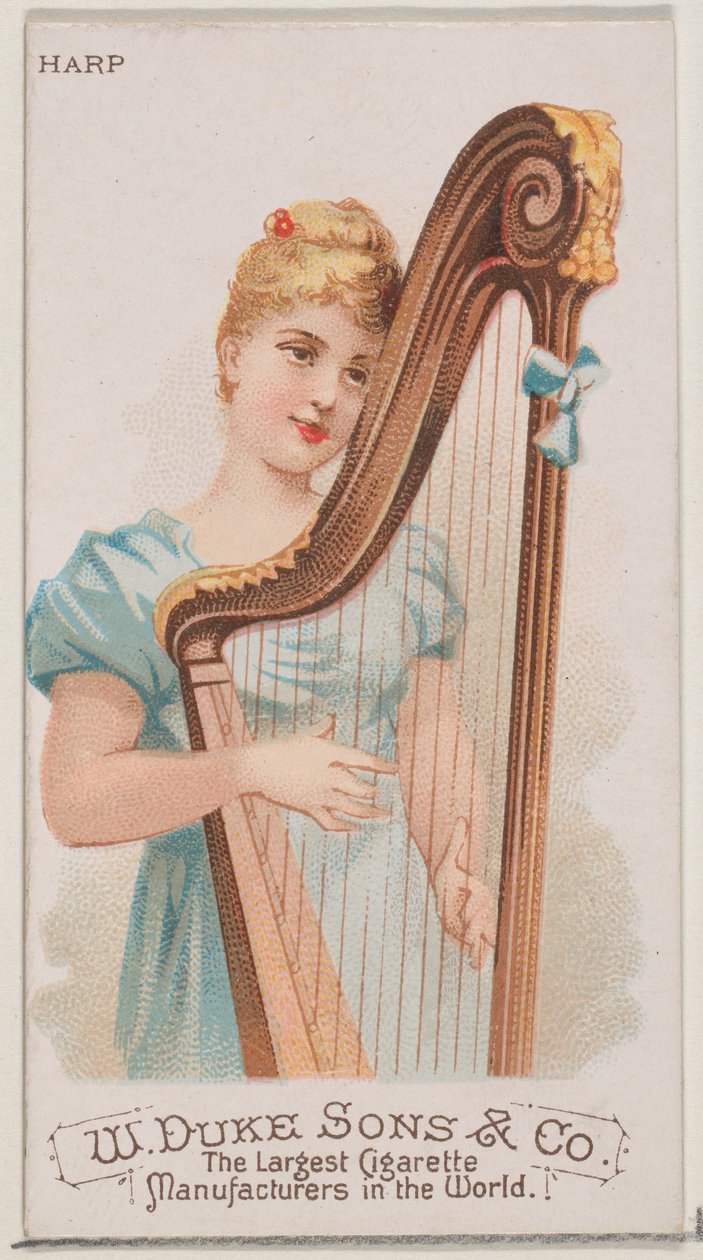 Harfe, aus der Serie Musikinstrumente N82 für Duke-Zigaretten, 1888 von Schumacher and Ettlinger