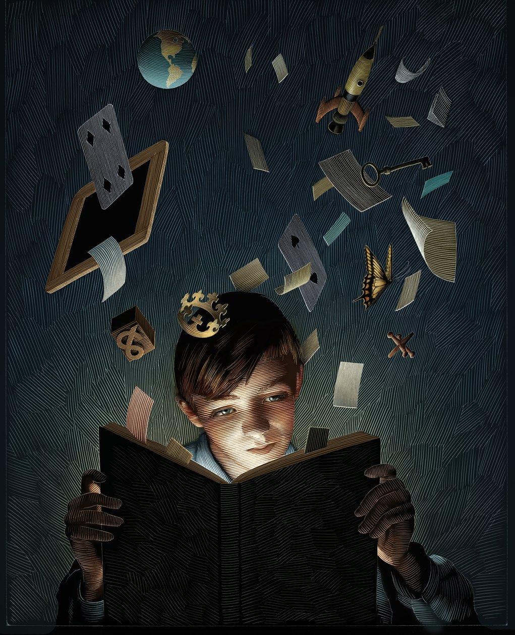 Die Vorstellungskraft eines Kindes, gefangen von einem Buch von Scott McKowen