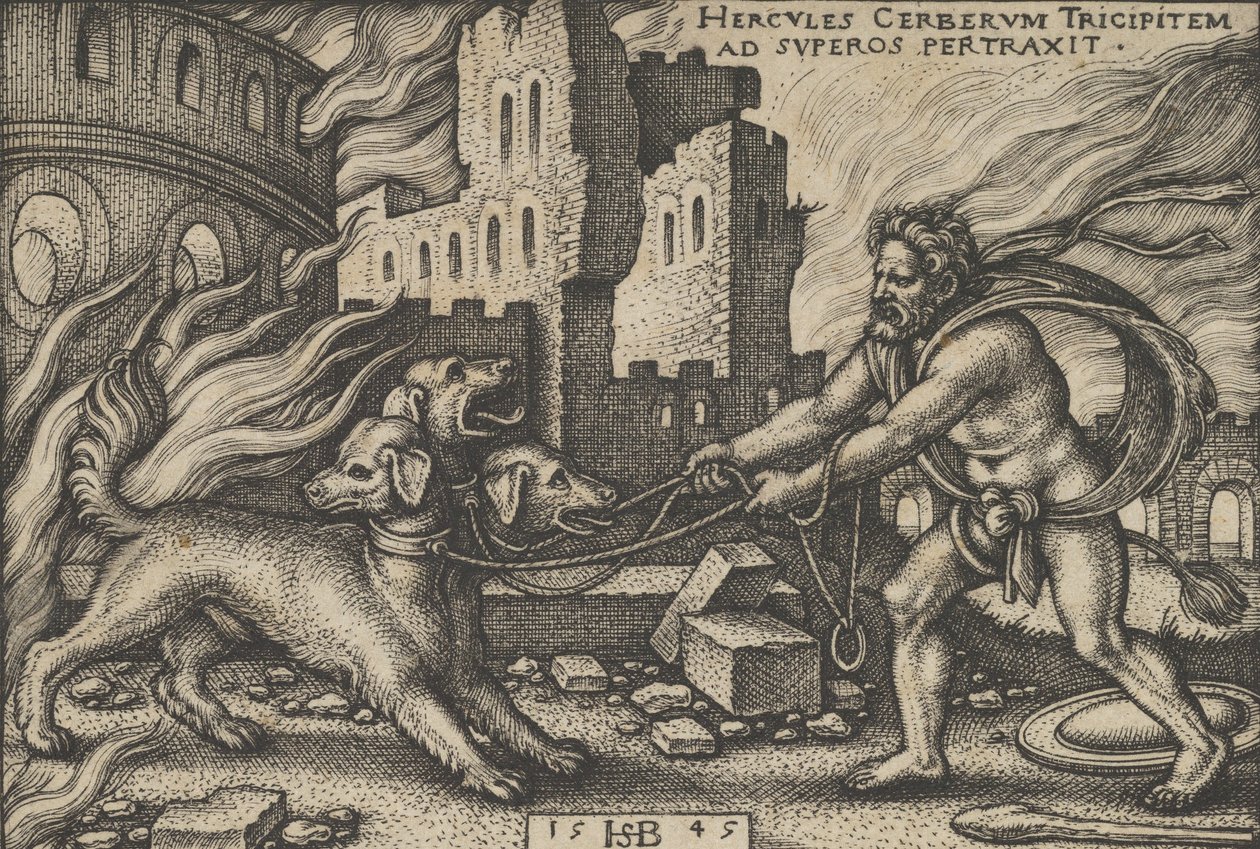 Herkules fängt Cerberus, aus Die Arbeiten des Herkules, 1545 von Sebald Beham