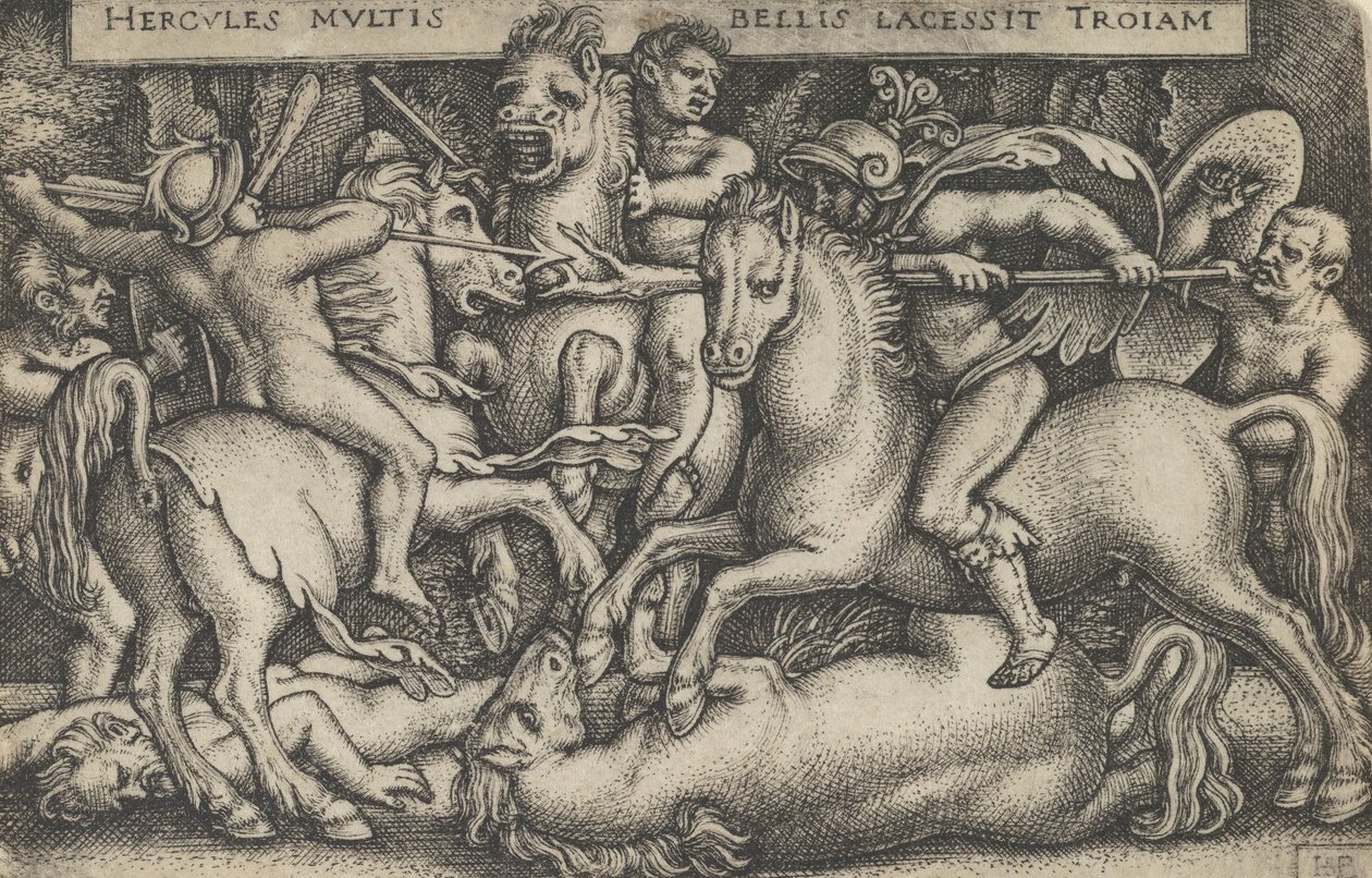 Herkules kämpft gegen die Trojaner, aus Die Arbeiten des Herkules, 1545 von Sebald Beham