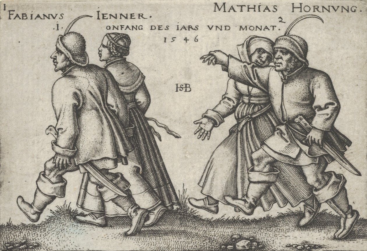 Januar und Februar, aus Das Fest der Bauern oder die zwölf Monate, 1546 von Sebald Beham
