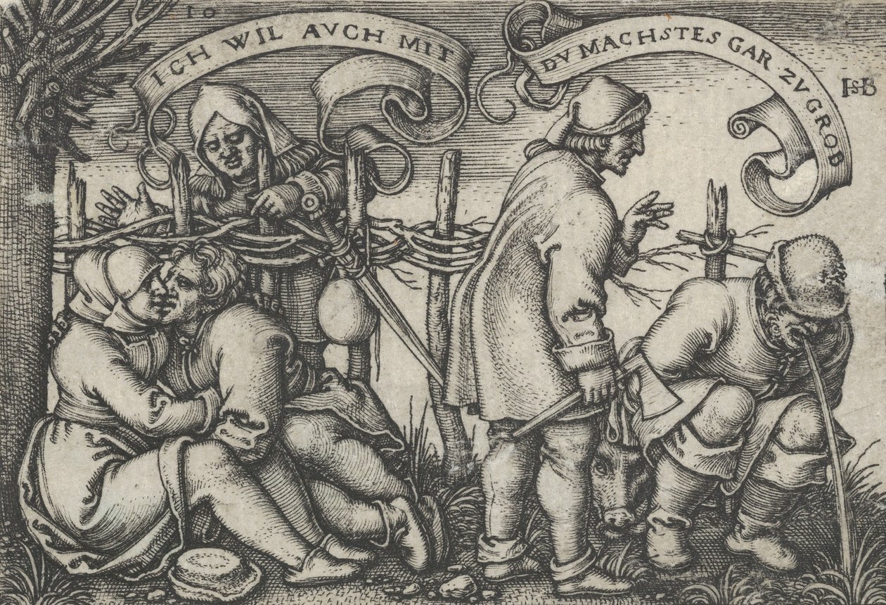 Bauern hinter der Hecke, aus Das Fest der Bauern oder die zwölf Monate, 1546-47 von Sebald Beham