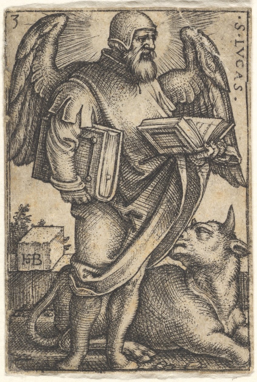 Platte 3: Heiliger Lukas mit nach rechts gedrehtem Kopf, ein Buch in jeder Hand, 1541 von Sebald Beham