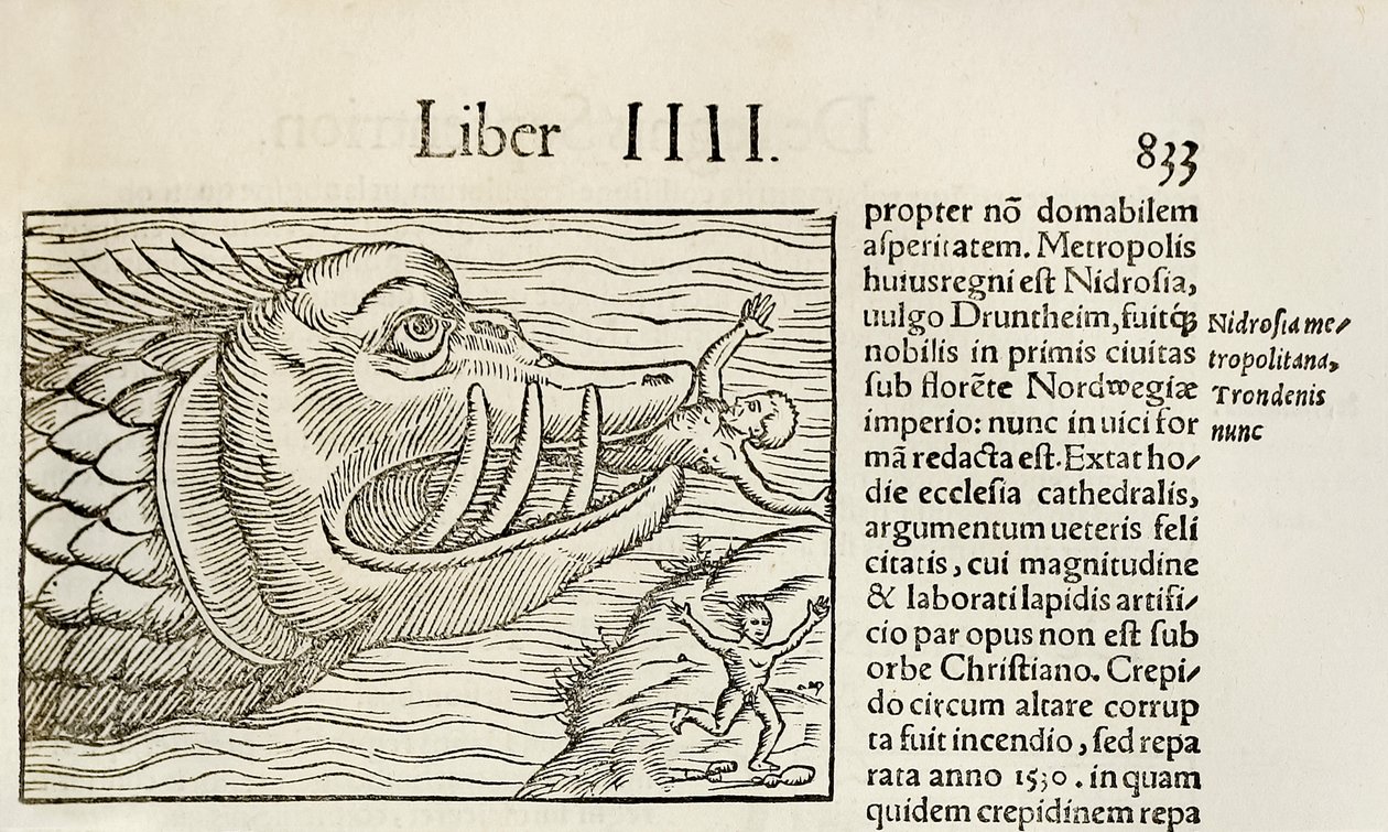 Monströser Wal verschlingt Menschen, aus der Ausgabe von 1550 der 