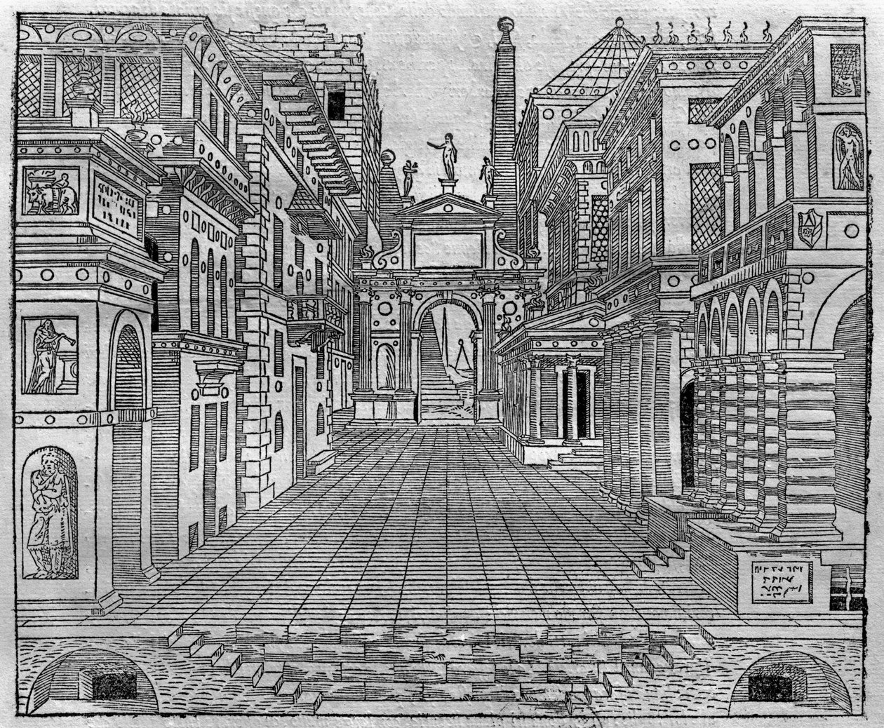 Bühnenbild für eine tragische Szene von Sebastiano Serlio