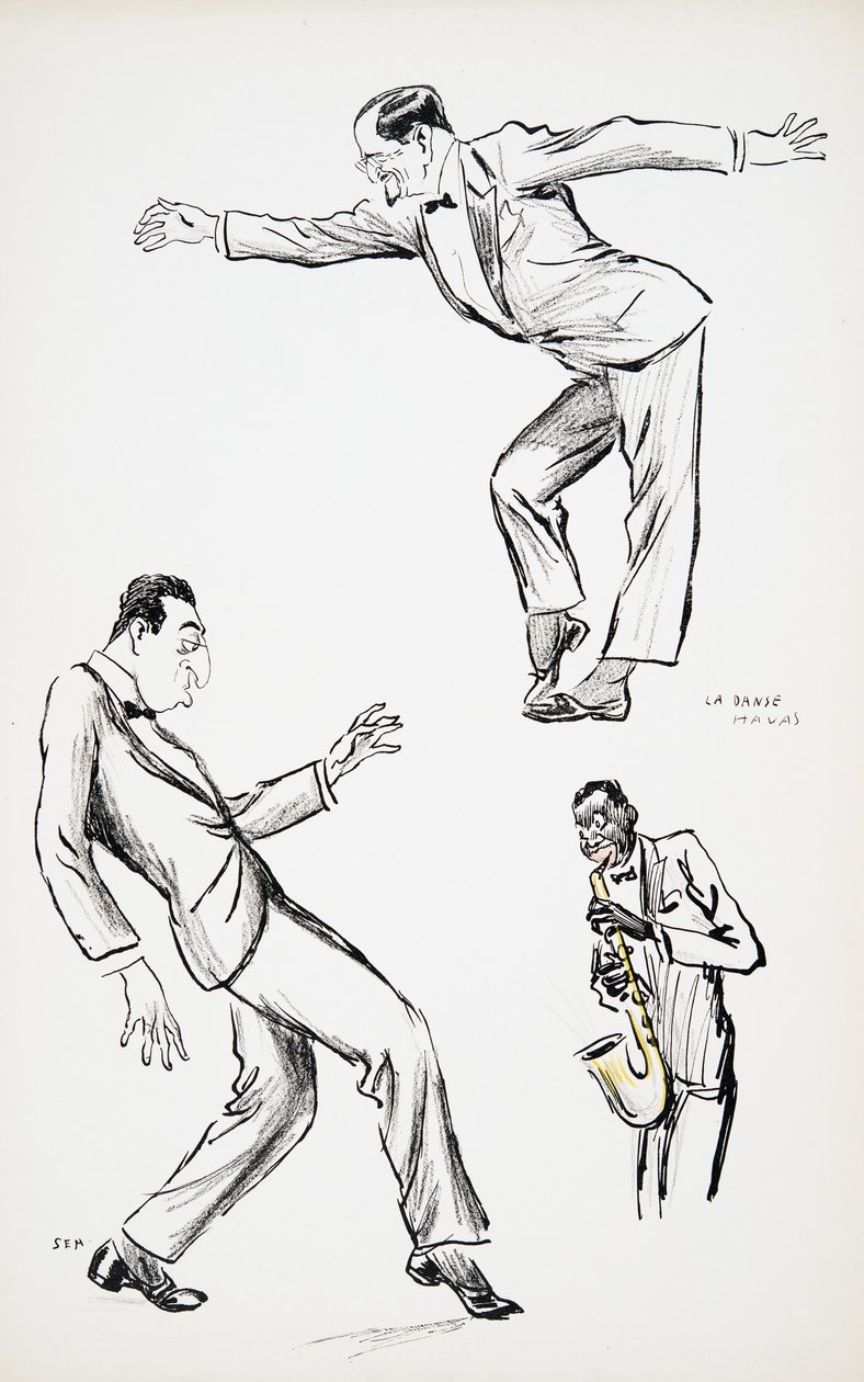 Zwei Herren in schwarzer Krawatte führen La Danse Havas zu einem Saxophon auf, aus White Bottoms, veröffentlicht 1927 von Sem