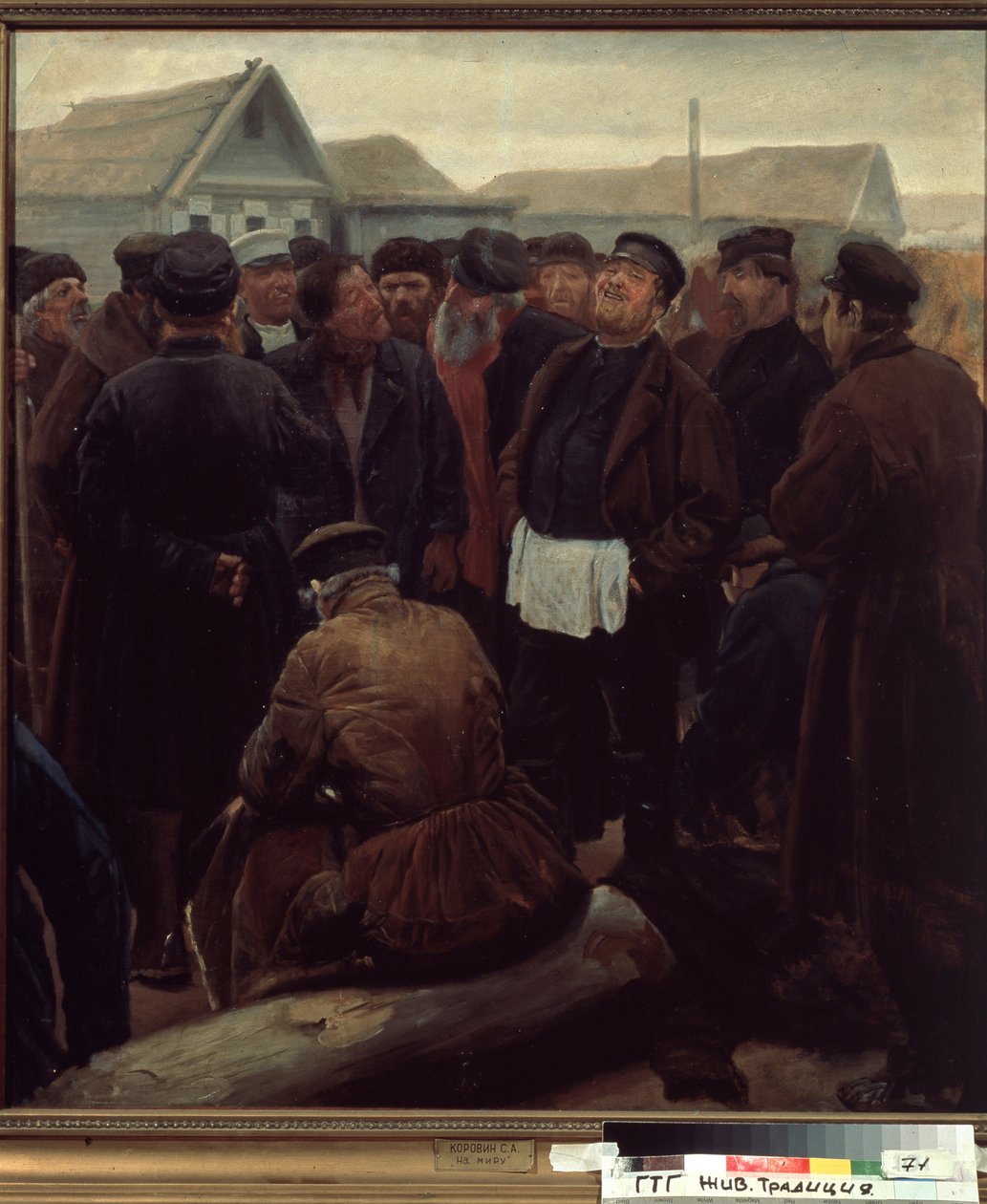 Bei der Versammlung der Landgemeinde von Sergei Alexeyevich Korovin