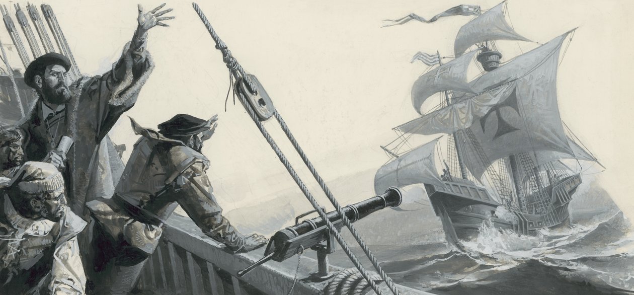Ferdinand Magellan (1480-1521) bei der Entdeckung des Pazifischen Ozeans von Severino Baraldi