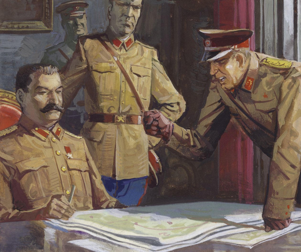 General Georgi Schukow streitet mit Stalin über militärische Taktiken von Severino Baraldi