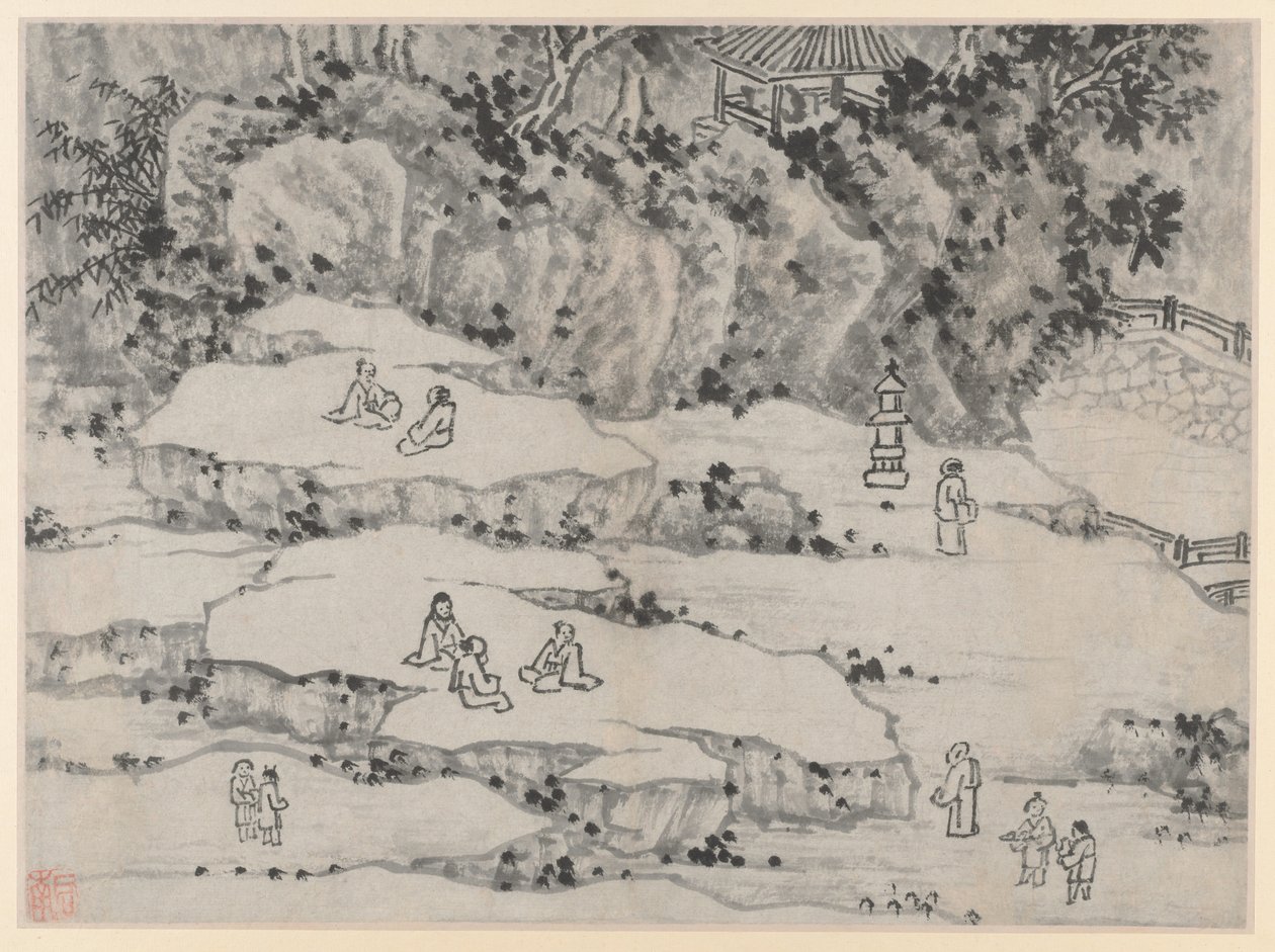 Zwölf Ansichten des Tigerhügels, Suzhou: Die nickende Steinterrasse, Tigerhügel..., nach 1490 von Shen Zhou