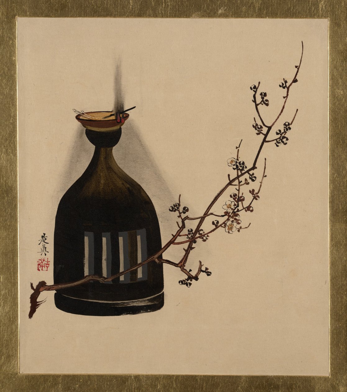Lackmalereien zu verschiedenen Themen: Pflaumenzweig mit Öllampe, 1882 von Shibata Zeshin