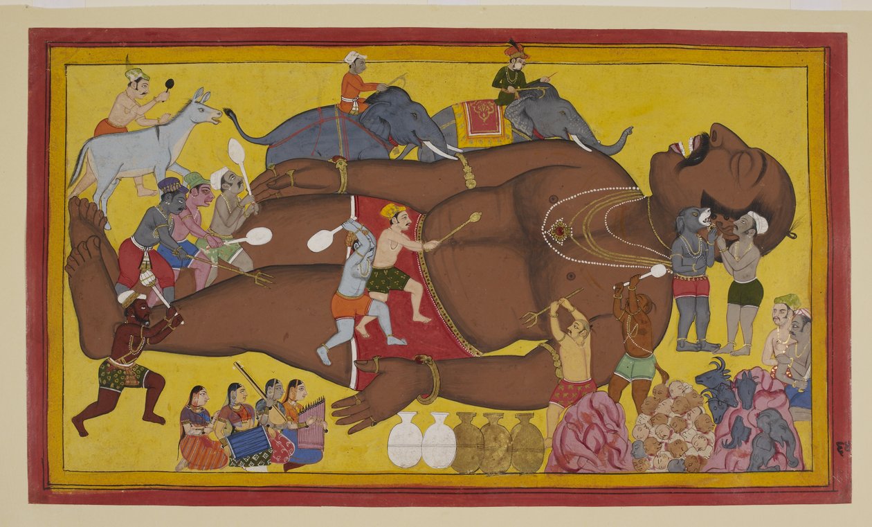 Dämonen wecken den schlafenden Kumbhakarṇa, um gegen Rāma zu kämpfen von S?hibdin S?hibdin