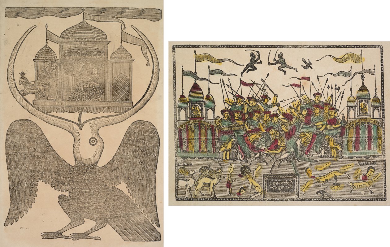 Jatayu (Ramas mythischer Vogel) hindert Ravanans Streitwagen und versucht die Entführung von Sita zu verhindern; Kampfszene von Shri Gobinda Chandra Roy