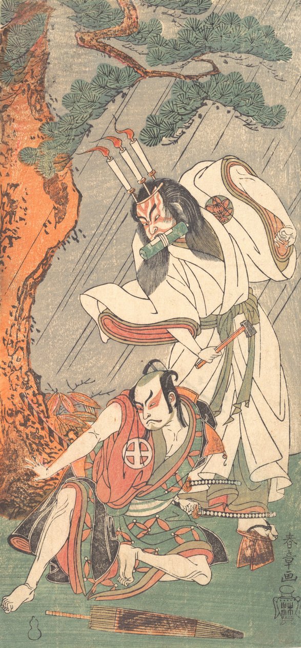 Kabuki-Schauspieler Ichimura Uzaemon IX als Ko-kakeyama und Otani Hiroji III als Koga Saburo, ca. 1771 von Shunsho
