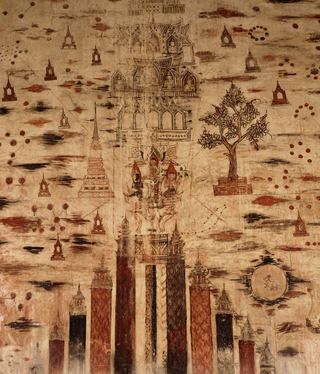 Wandmalerei, die den Berg Meru darstellt, 1734 von Siamese School