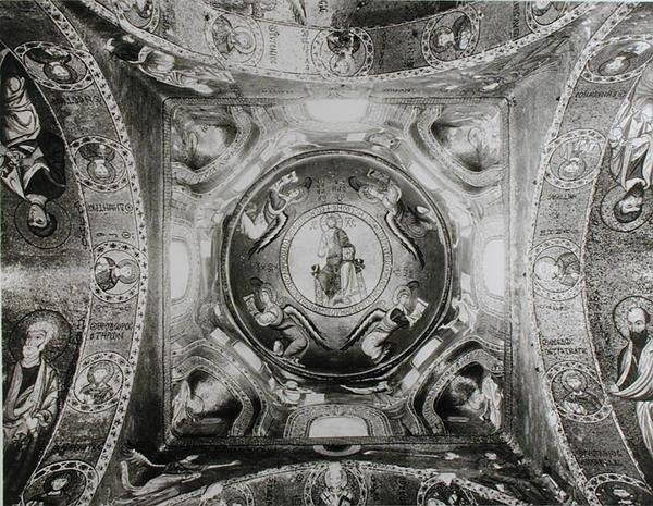 Detail der Kuppel mit dem Christus Pantokrator im Zentrum von Sicilian School