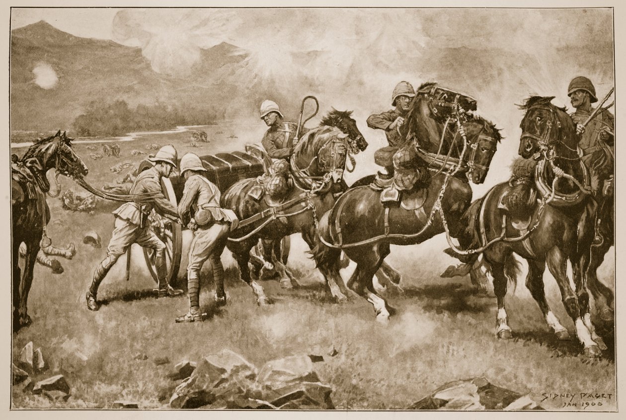 Die Schlacht von Colenso - Der letzte verzweifelte Versuch, die Kanonen der 14. und 66. Batterie zu retten, 1900 von Sidney Paget