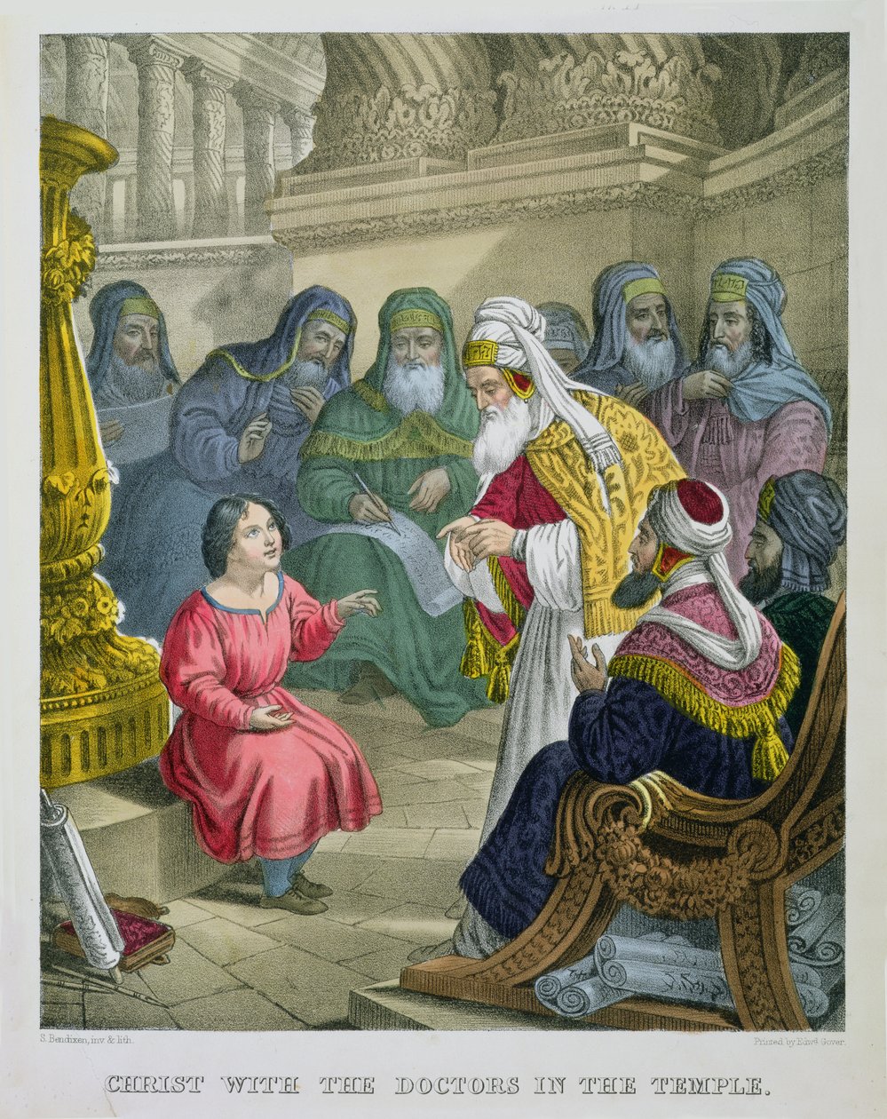 Christus mit den Ärzten im Tempel, aus einer Bibel gedruckt von Edward Gover, 1870er Jahre von Siegfried Detler Bendixen