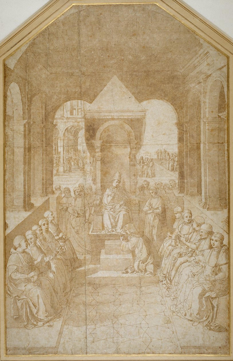 Aeneas Piccolomini küsst den Pantoffel von Papst Eugenius, nach Pinturicchio von Sienese School