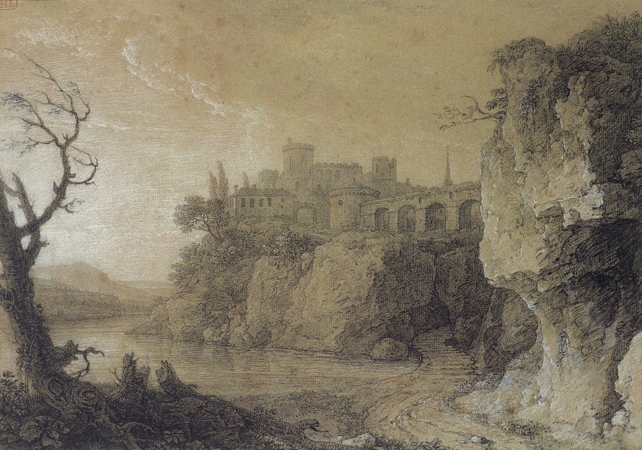 Landschaft mit einem Fluss und befestigtem Dorf von Simon Mathurin Lantara