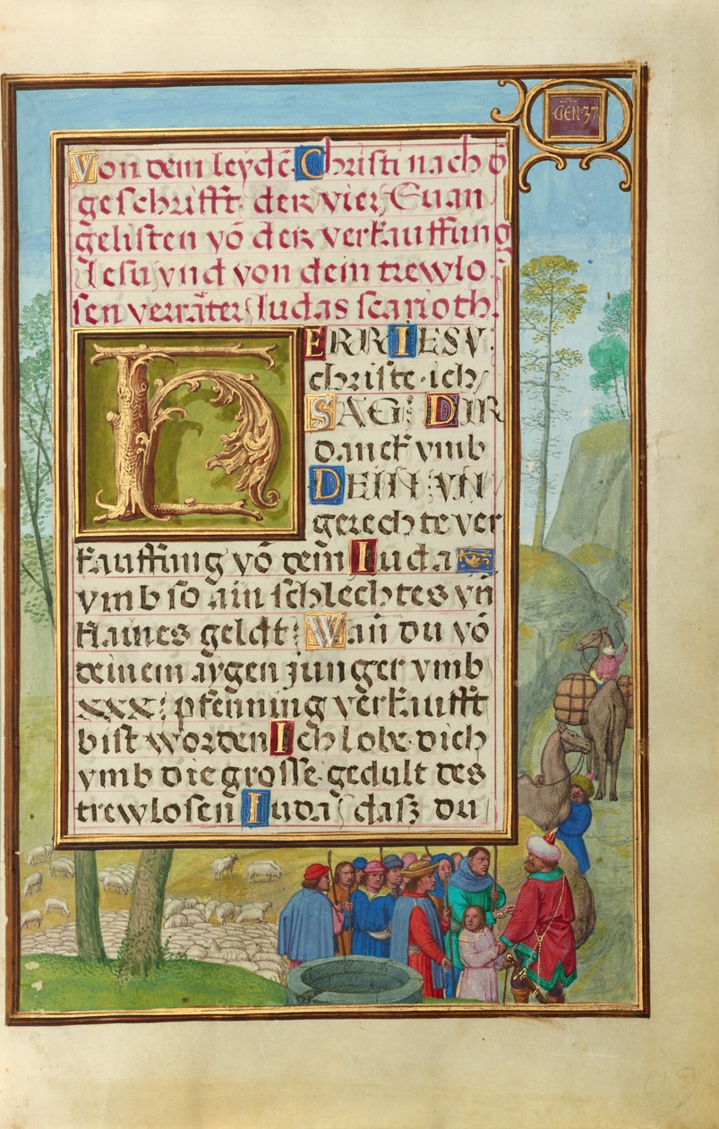 Bordüre mit Joseph, der von seinen Brüdern verkauft wird von Simon Bening