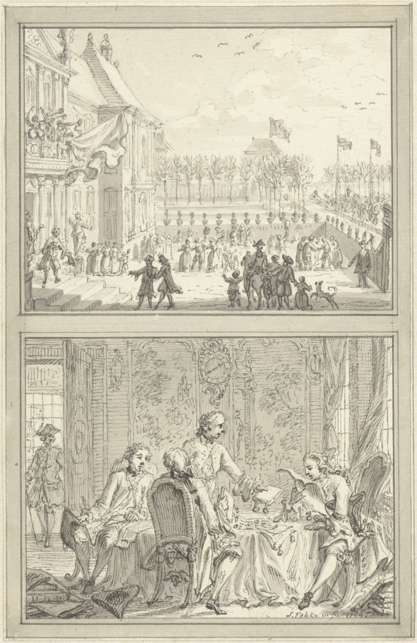 Palast Honselaarsdijk wechselt den Besitzer / Verkauf der preußischen Herrlichkeiten an Anna von Hannover, 1754 von Simon Fokke
