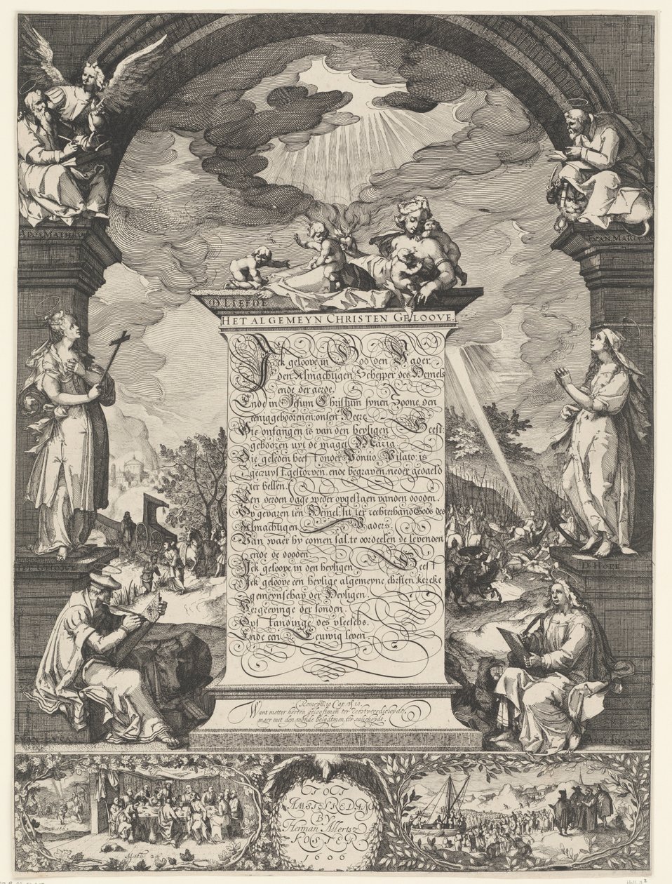 Allegorie auf das Glaubensbekenntnis mit den vier Evangelisten von Simon Frisius