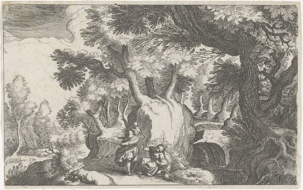 Landschaft mit Hagar und Ismael von Simon Frisius