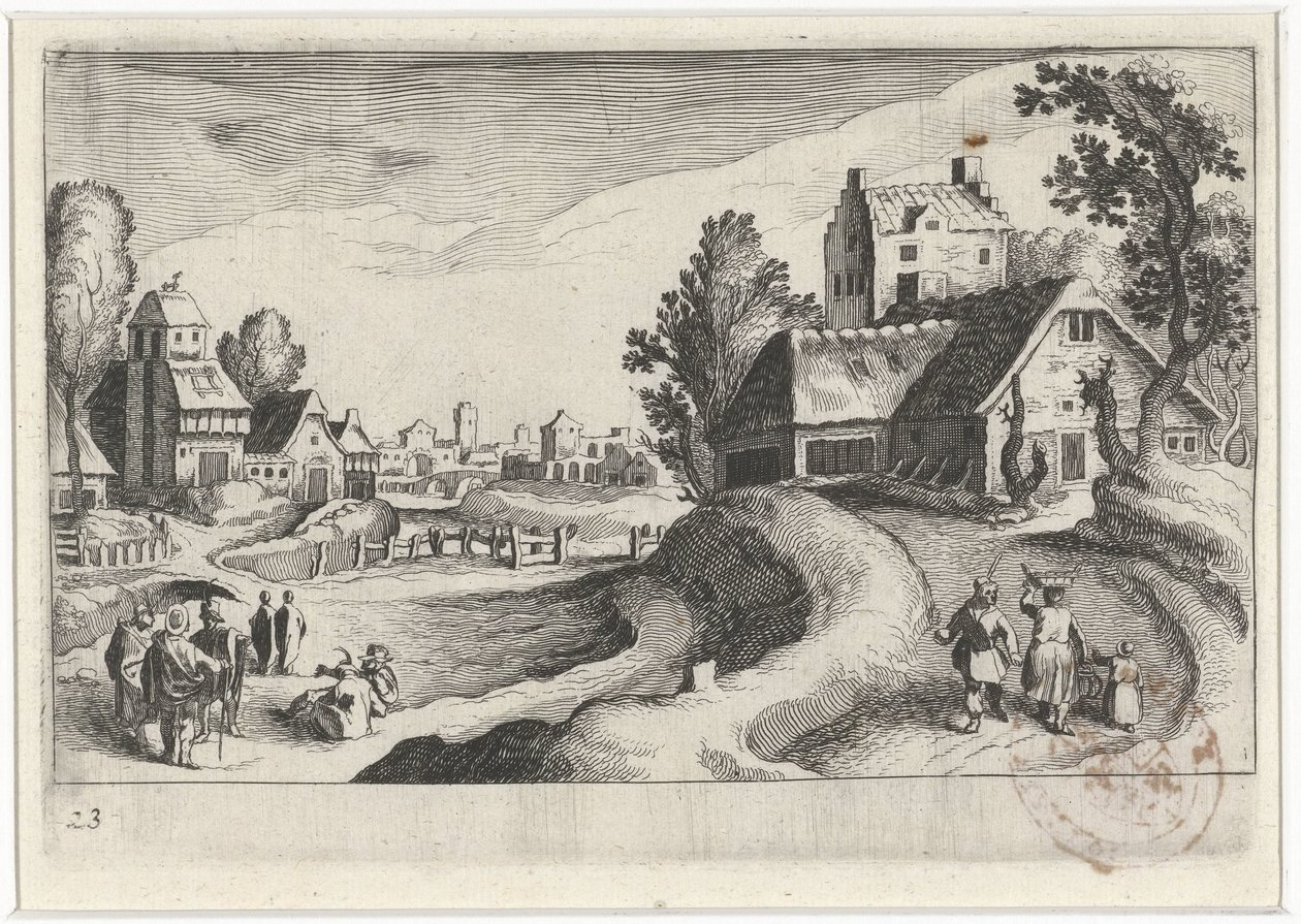 Dorfszene mit einem Bauernhof von Simon Frisius