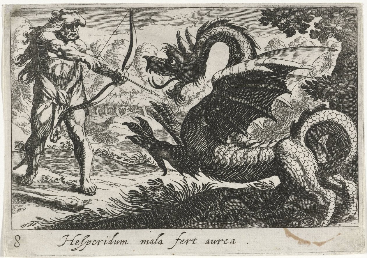 Herkules tötet den Drachen Ladon von Simon Frisius