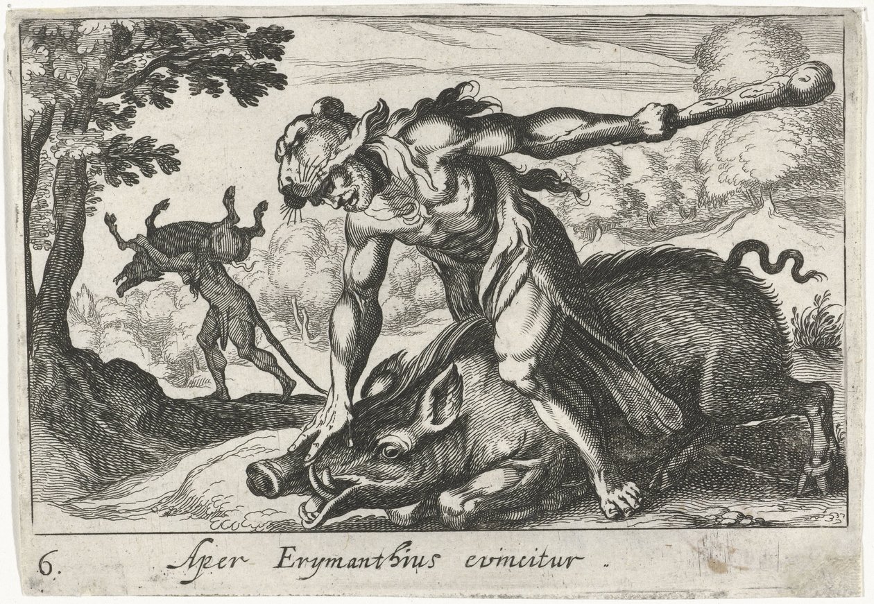 Herkules fängt den erymanthischen Eber von Simon Frisius