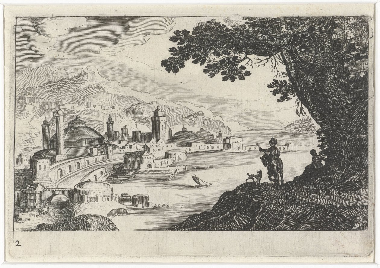Stadtansicht mit einem Gebäude mit kuppelförmigem Dach von Simon Frisius