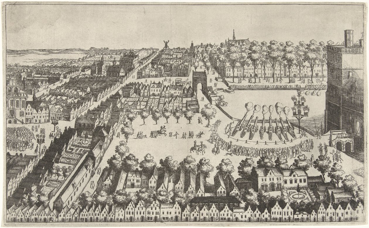 Freudenfeuer in Den Haag nach der Verkündung des Waffenstillstands, 1609 von Simon Frisius