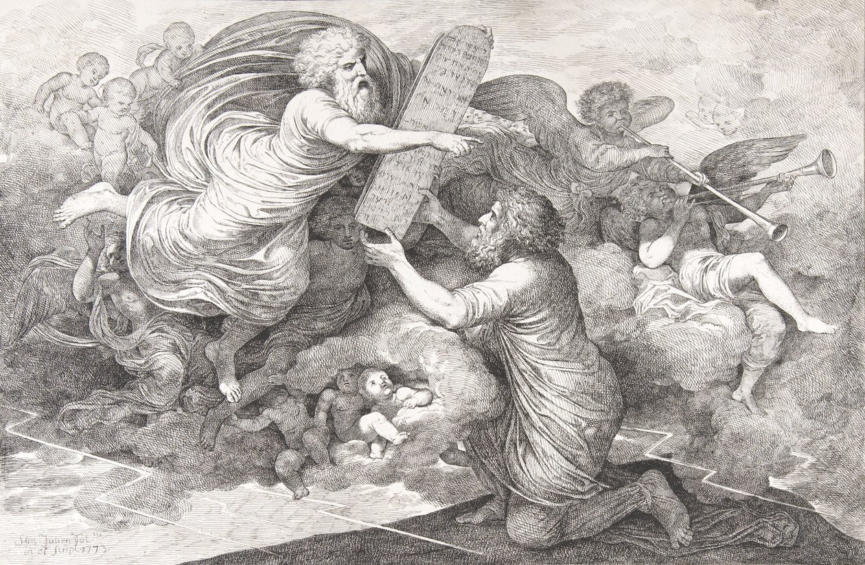 Moses auf dem Sinai, Die Tafeln des Gesetzes, 1773 von Simon Julien